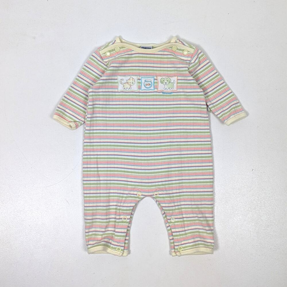 Vintage Oshkosh Bgosh Y2K Romper Baby Boys Size 3-6m Stripe Dog Outfit
